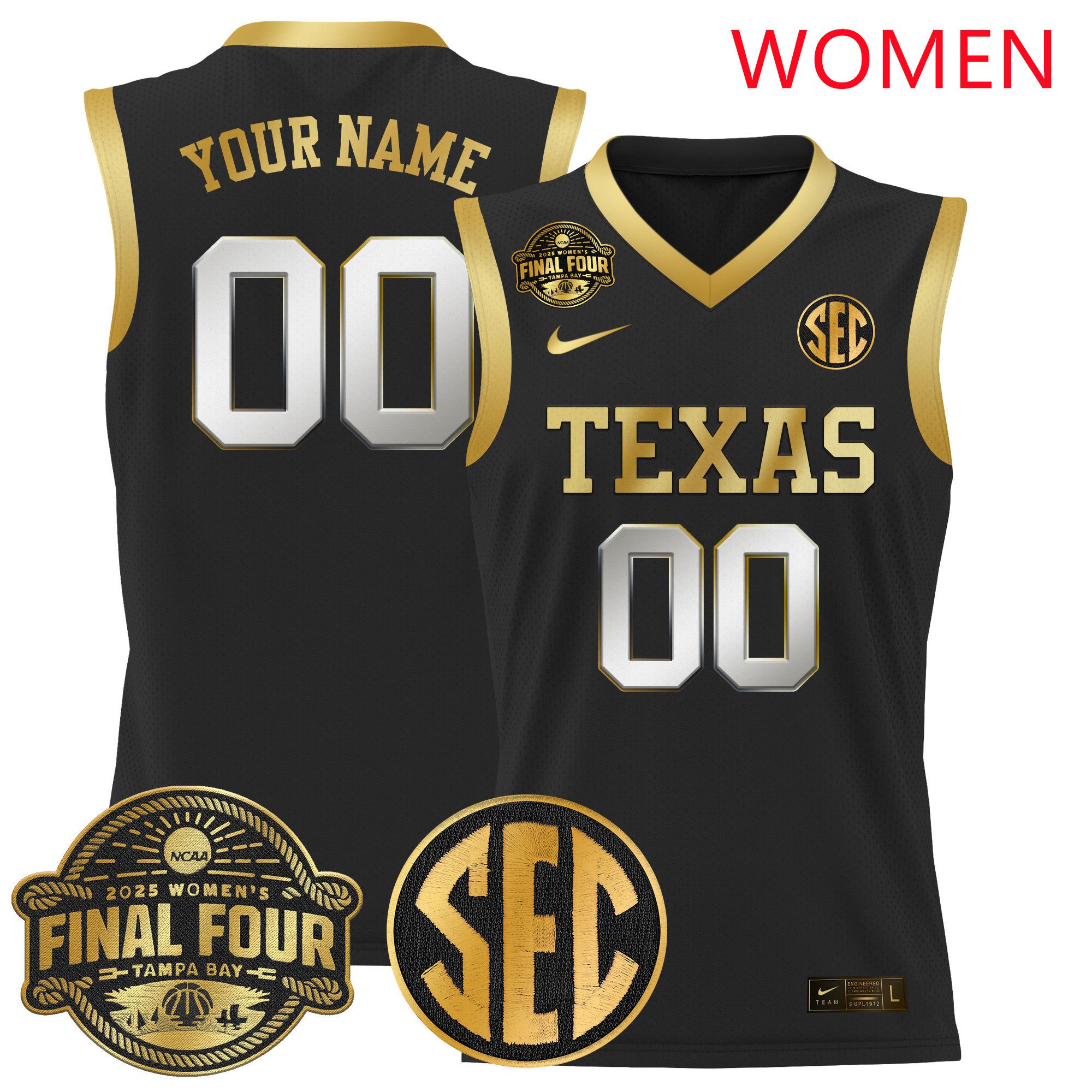 Women Texas Longhorns Black 2025 Nike Final Four Patch Lightweight Basketball Custom NCAA Jerseys
